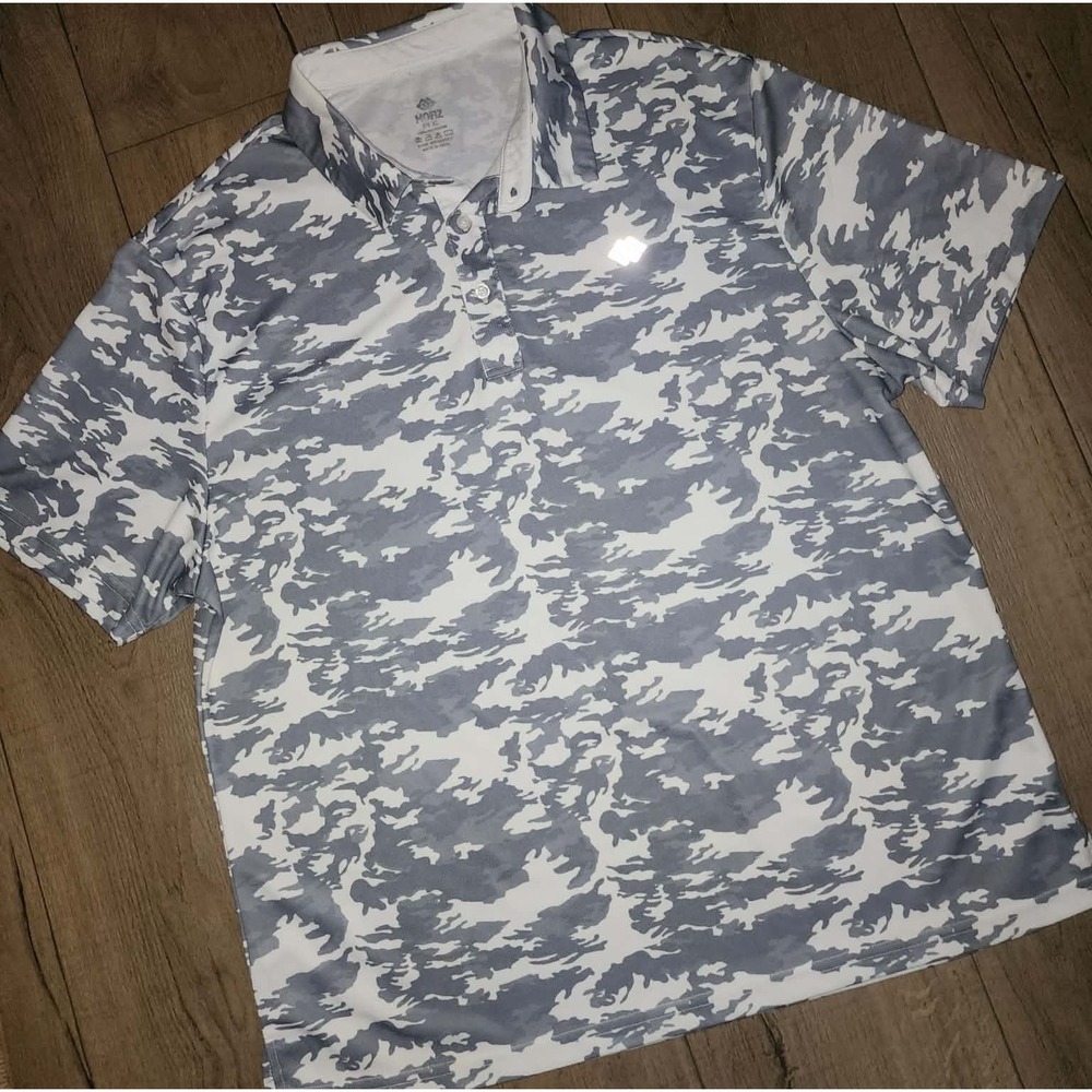 MoFiz Mens XL Performance Polo‎ Shirt Grey White Camo Short Sleeve Golf Athletic